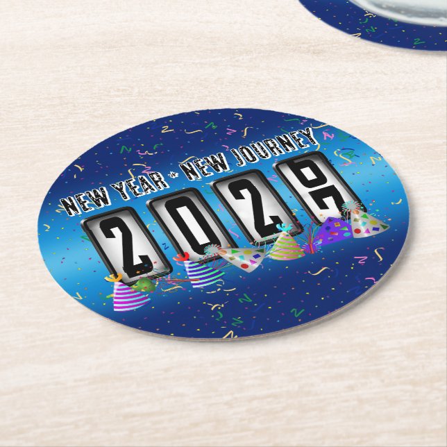 2027 Odometer New Years Party Round Paper Coaster (Angled)