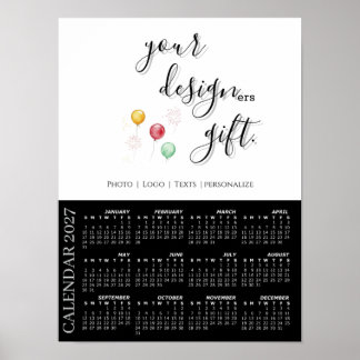 2027 Photo Calendar Template, Large / Black Poster