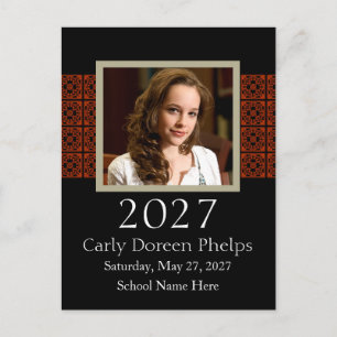 2027 Photo Graduation Announcement Black Red White Postcard
