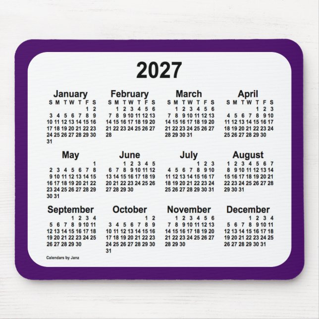 2027 Purple and White Calendar by Janz Two Tone Mouse Pad (Front)