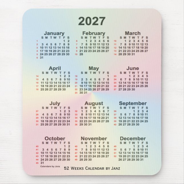 2027 Rainbow Cloud 52 Week Calendar by Janz Mouse Pad (Front)