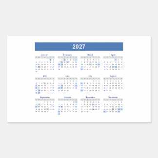 2027 Rectangular Monthly Calendar Sticker