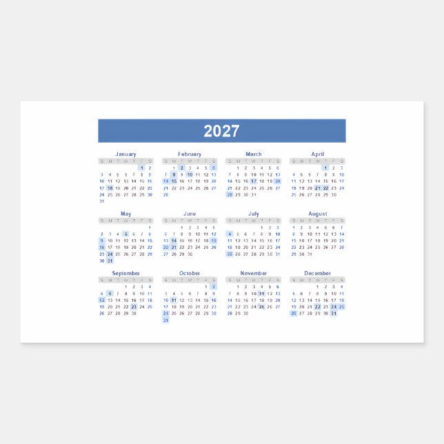 2027 Rectangular Monthly Calendar     Sticker (Front)