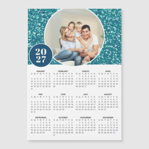 2027 Sparkly Blue Custom Photo Magnetic Calendar