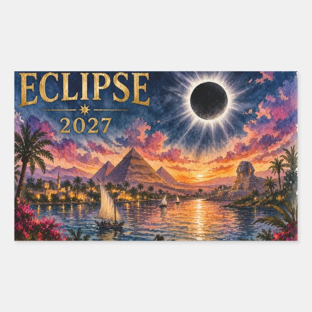 2027 Total Solar Eclipse Egypt Rectangular Sticker (Front)