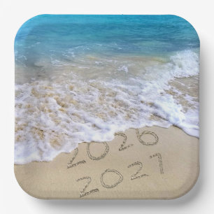 2027 Tropical Beach New Year's Party Paper Plate