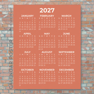 2027 Wall Calendar Simple Basic Terracotta Poster