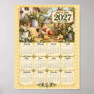 2027 Wall Poster Calendar - Farmhouse Chickens