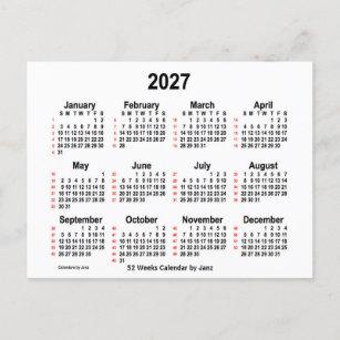2027 White 52 Weeks Calendar by Janz Postcard