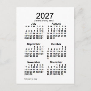 2027 White 6 Month Mini Calendar by Janz Postcard