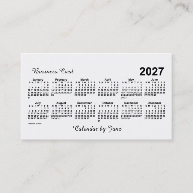 2027 White Calendar by Janz Business Card (Front)