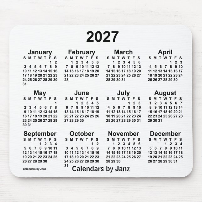 2027 White Calendar by Janz Mouse Pad (Front)
