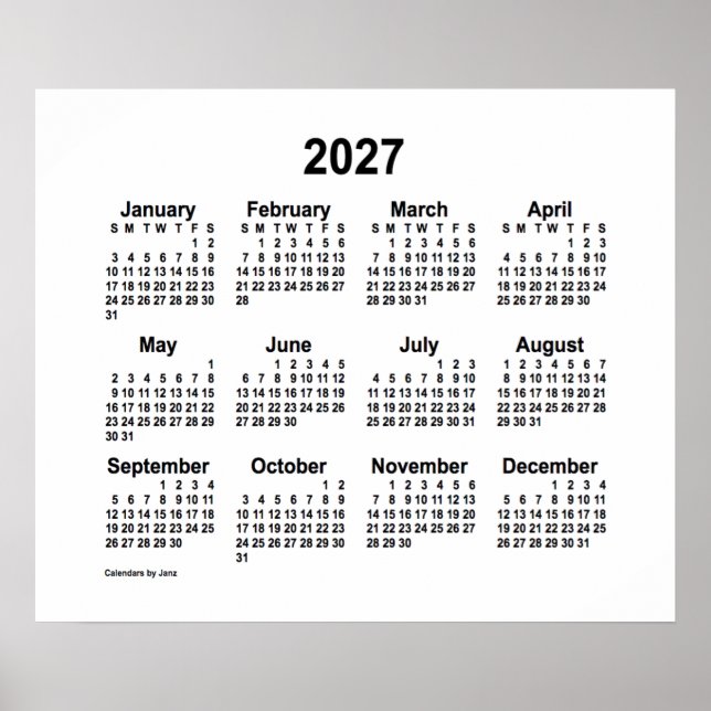 2027 White Calendar by Janz Print (Front)