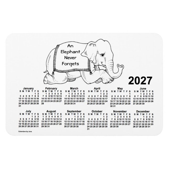 2027 White Elephant Calendar by Janz 4x6 Magnet (Horizontal)