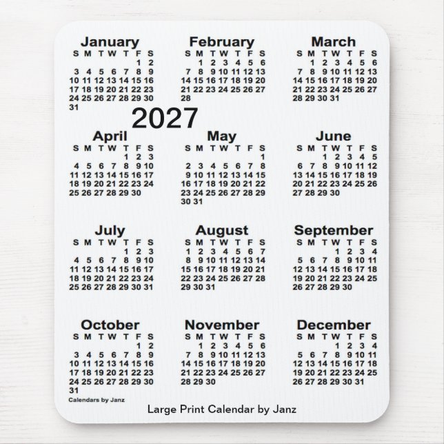 2027 White Large Print Calendar by Janz Mouse Pad (Front)