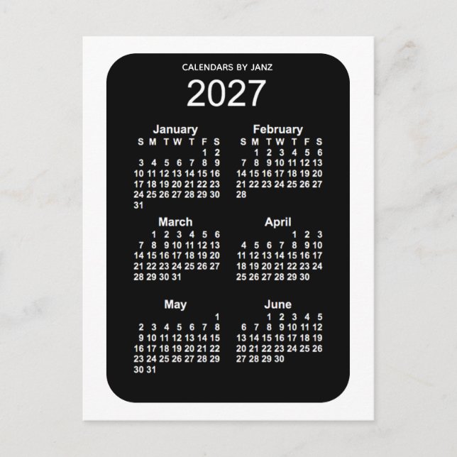2027 White Neon 6 Month Mini Calendar by Janz Postcard (Front)