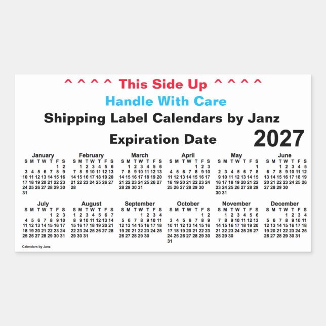 2027 White Shipping Calendar by Janz Rectangular Sticker (Front)
