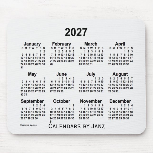 2027 White Smoke Calendar by Janz Mouse Pad (Front)