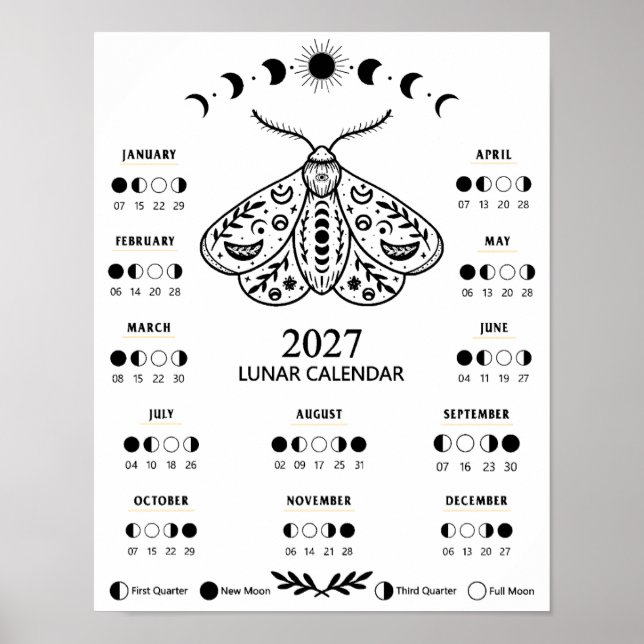 2027 Witchcraft Moth Celestial Lunar Moon Calendar Poster (Front)