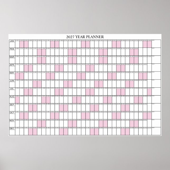 2027 Year At A Glance Simple Wall Planner Calendar Poster (Front)