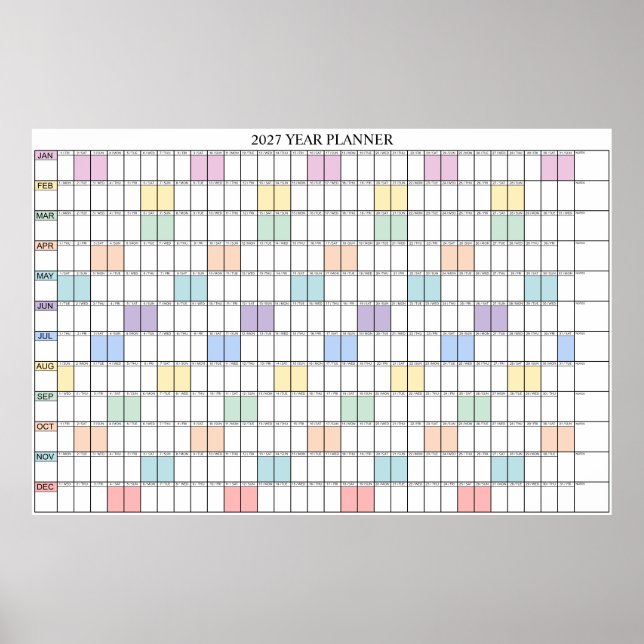 2027 Year At A Glance Simple Wall Planner Calendar Poster (Front)