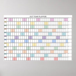 2027 Year At A Glance Simple Wall Planner Calendar Poster