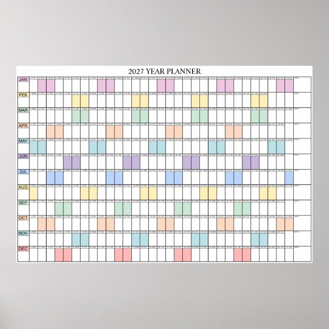 2027 Year At A Glance Simple Wall Planner Calendar Poster (Front)