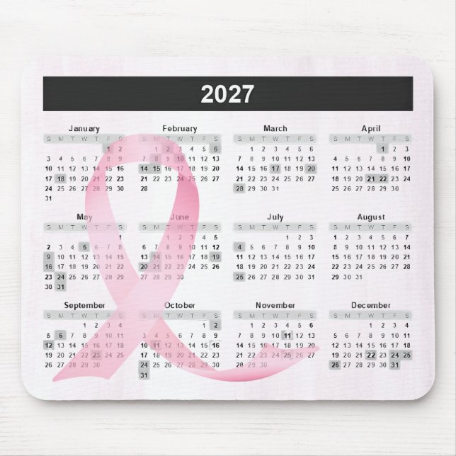 2027 Year Calendar Pink Ribbon Mouse Pad (Front)