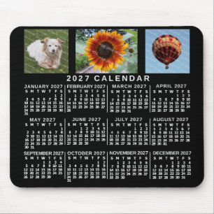 2027 Year Monthly Calendar Black Custom 3 Photos Mouse Pad