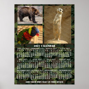 2027 Year Monthly Calendar Camouflage Add 3 Photos Poster