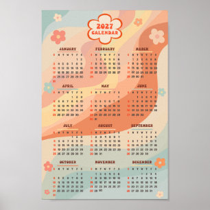 2027 Yearly Calendar Groovy Vintage Pastel Swirl Poster