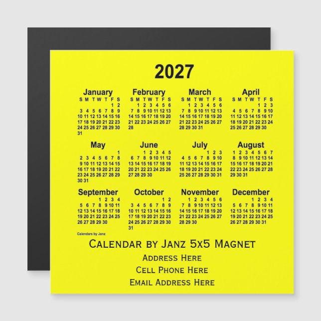 2027 Yellow Business Calendar by Janz (Front/Back)