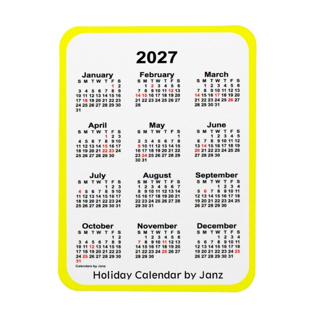 2027 Yellow Holiday Calendar by Janz Magnet (Vertical)
