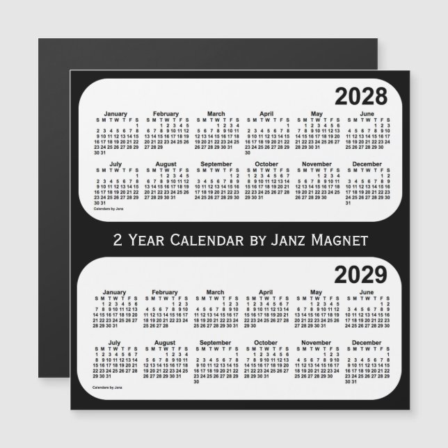 2028-2029 Black and White 2 Year Calendar by Janz (Front/Back)
