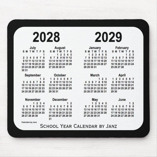 2028-2029 Black and White School Calendar by Janz Mouse Pad (Front)