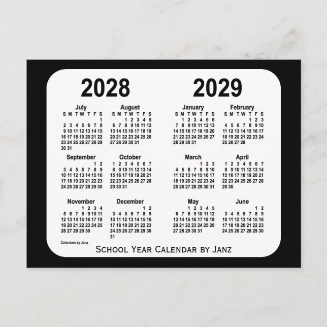 2028-2029 Black and White  School Calendar by Janz Postcard (Front)