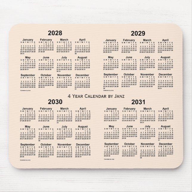 2028-2031 Antique White 4 Year Calendar by Janz Mouse Pad (Front)