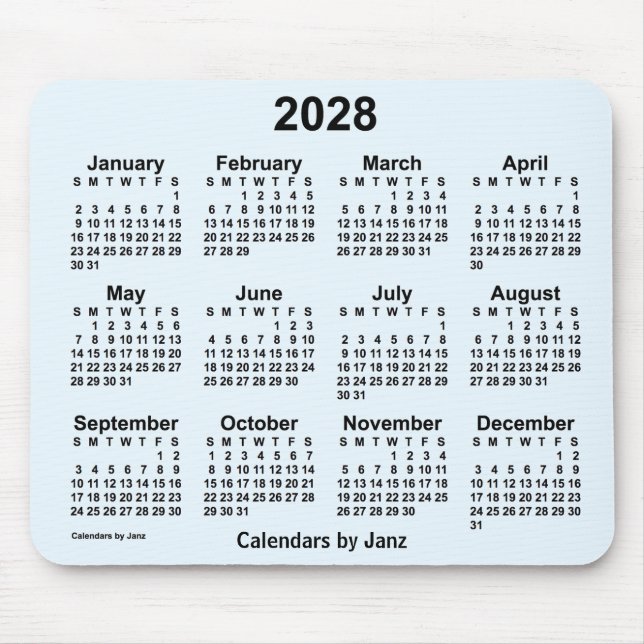 2028 Alice Blue Calendar by Janz Mouse Pad (Front)
