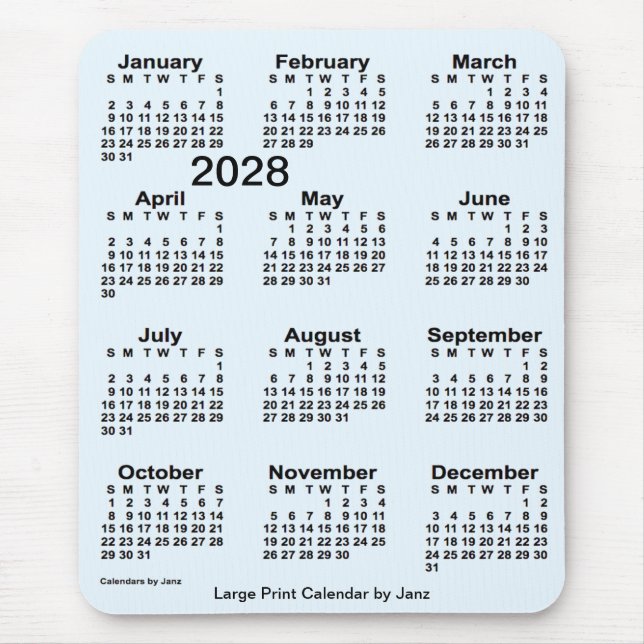 2028 Alice Blue Large Print Calendar by Janz Mouse Pad (Front)
