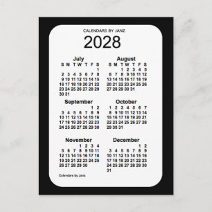 2028 Black 6 Month Mini Calendar by Janz Postcard