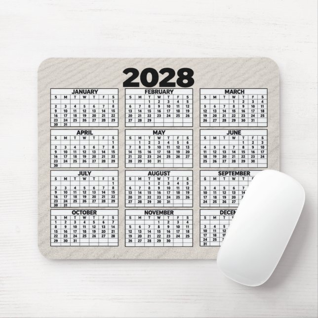 2028 Calendar with Beach Sand Background Mouse Pad (With Mouse)