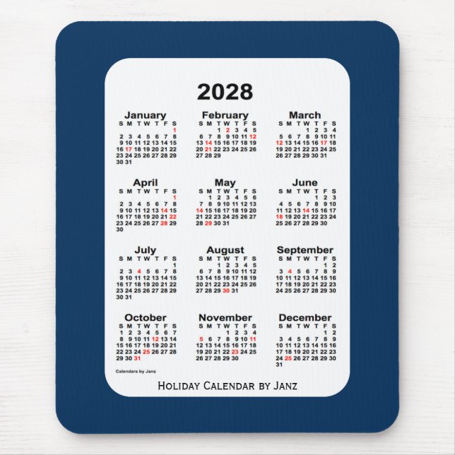 2028 Holiday Police Box Blue Calendar by Janz Mouse Pad (Front)
