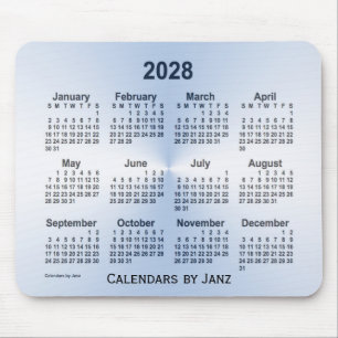 2028 Leap Year White Calendar by Janz Mouse Pad