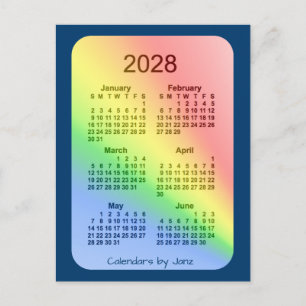 2028 Rainbow Blue 6 Month Mini Calendar by Janz Postcard