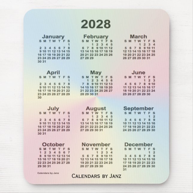 2028 Rainbow Cloud Calendar by Janz Mouse Pad (Front)