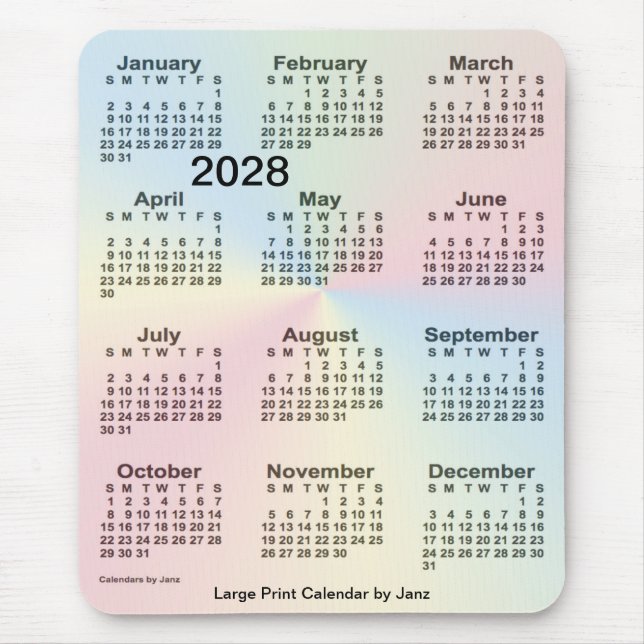 2028 Rainbow Cloud Large Print Calendar by Janz Mouse Pad (Front)