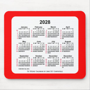 2028 Red 52 Weeks ISO Calendar by Janz Two Tone Mouse Pad