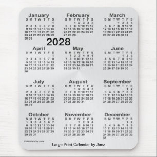 2028 Silver Large Print Calendar by Janz Mouse Pad