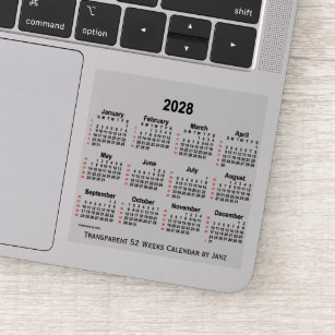 2028 Transparent 52 Weeks Calendar by Janz