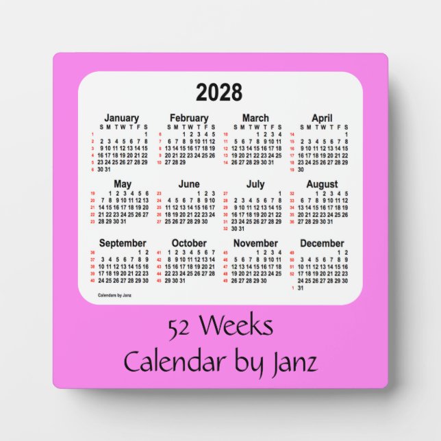 2028 Violet 52 Weeks Calendar by Janz Plaque (Front)